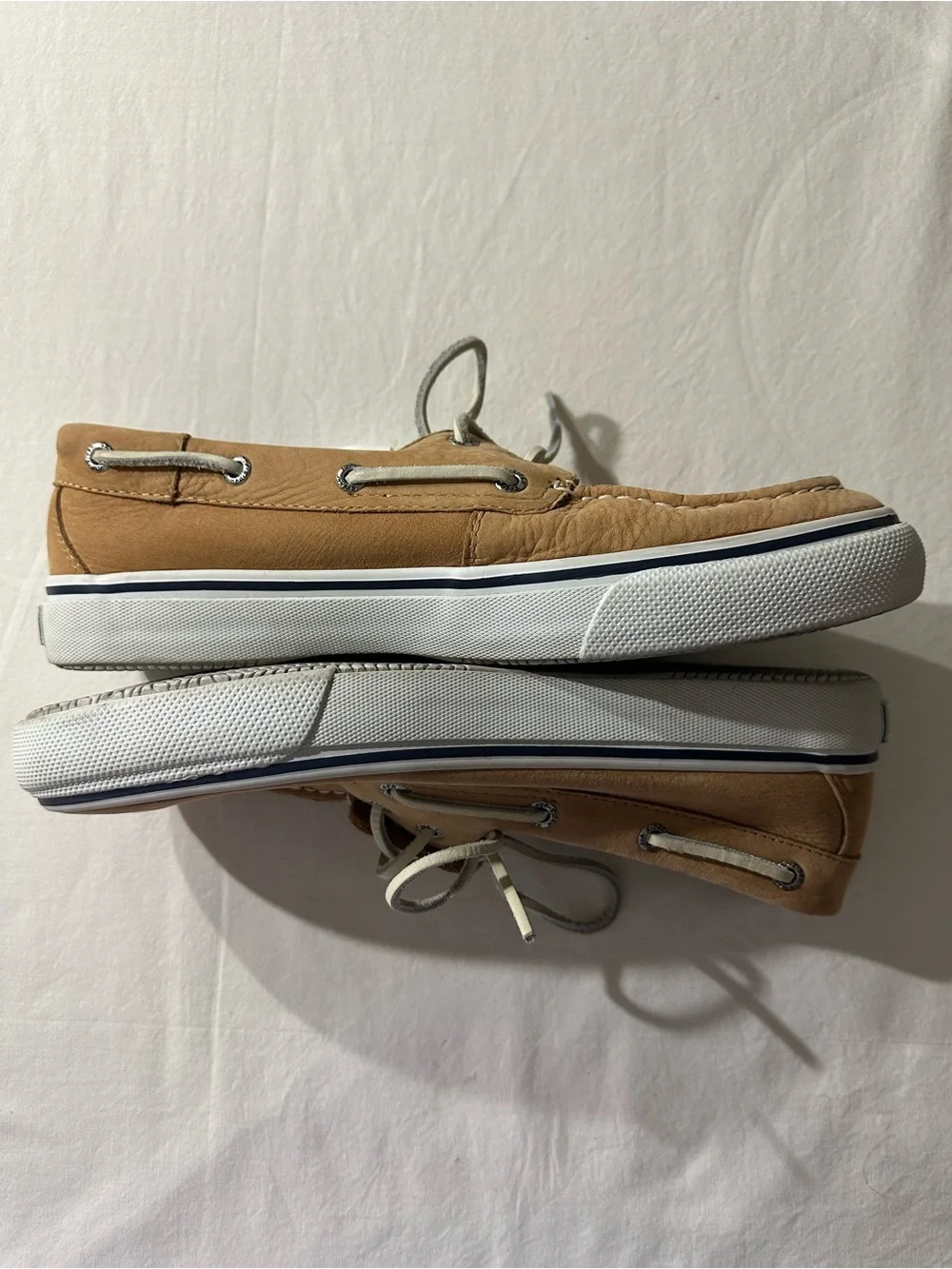 Sperry Chestnut Leather Deck Shoes with White Laces Sz 10